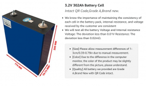 3.2V 302Ah Battery Cell
Intact QR Code,Grade A,Brand new.
