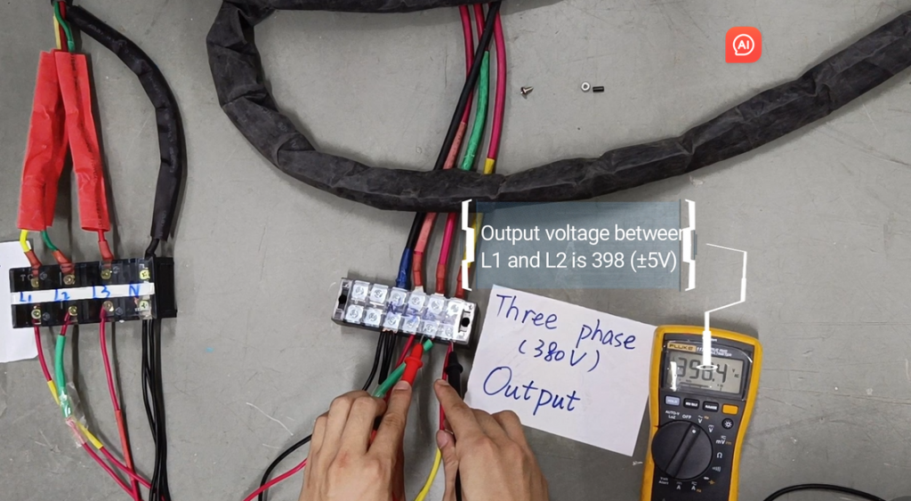 Output voltage between L1 and L2 is 398V(±5V）