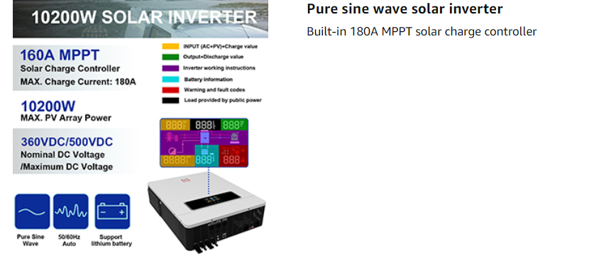 pure sine wave solar inverter built in 180A solar charge controller